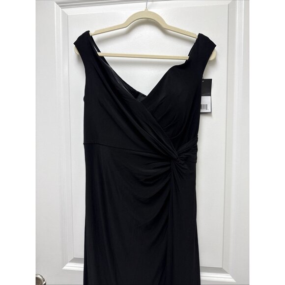 New La Femme Size 14 Black Jersey Off Shoulder Maxi Gown Cocktail Dress 29474 - Picture 6 of 11